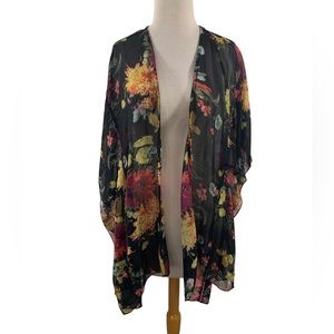 Emory Park Floral Cover Up Black Pink Gold Green Grey EUC Size M
